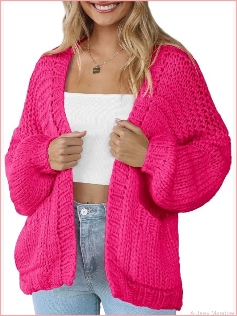 Soft Knit Open Front Cardigan With Pockets Long Sleeve Lightweight Sweater